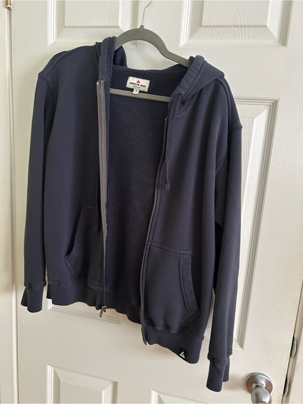 American Giant Navy Zip-Up Hooded Sweatshirt